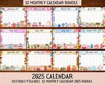 Video thumbnail for 2025 EDITABLE Printable Watercolor Calendar, Printable Fillable Monthly Calendar, 12 Month Calendar Digital Planner - Etsy