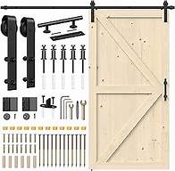 Video thumbnail for ROOMTEC 42in x 84in Heavy Duty Sliding Barn Doors with 8ft Hardware Kit Included & Handle Floor Guide, DIY Unfinished Solid Pine Barn Doors with Barn Door Track Kit
