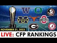 Video thumbnail for College Football Playoff Top 25 Rankings 2023 LIVE