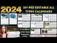 Video thumbnail for 2024 Editable PSD 20+ Calendars Designs || Wall Calendar & Desk Calendars || Ready to Print