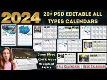 Video thumbnail for 2024 Editable PSD 20+ Calendars Designs || Wall Calendar & Desk Calendars || Ready to Print