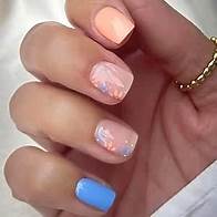 Video thumbnail for Extra Short Press On Nails，Short Glue On Nails, Nails Press Ons, Square Short Fake Nails Glossy Blue False Nails with Small Floral Press ons Designs Artificial Nails Stick on Nails for Women 24Pcs