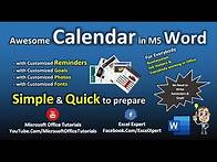 Video thumbnail for MS Word - Monthly Customized Calendar with Reminders (For Office Use)