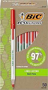 Video thumbnail for BIC Ecolutions Round Stic Ballpoint Pens, Medium Point (1.0mm), 50-Count Pack, Red Ink Pens Made from 97% Recycled Plastic