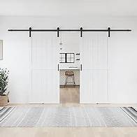 Video thumbnail for Amazon.com: 42 x 84 in Manufactured Solid Wood Paneled Double Sliding Barn Door with Installation Hardware Kits : Tools & Home Improvement