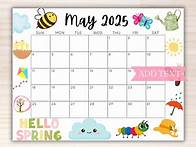 Video thumbnail for EDITABLE May 2025 Calendar, Printable Calendar 2025, Cute Spring Calendar With Bees and Flower, Monthly Calendar, Family Calendar for School - Etsy