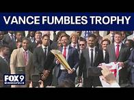 Video thumbnail for JD Vance drops College Football Playoff trophy