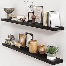 Video thumbnail for Black Floating Shelves 48 Inch, Solid Wood Wall Mounted Shelves Set of 2, Extra Long Modern Floating Shelves for Wall Decor & Storage, Shelves for Bathroom Bedroom Kitchen Living Room - Black