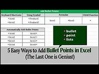 Video thumbnail for 5 Easy Ways to Add Bullet Points in Excel (The Last One is Genius!)