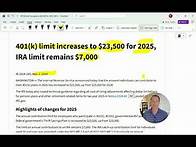 Video thumbnail for 401(k) limit increases to $23,500 for 2025