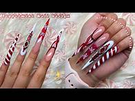 Video thumbnail for EXTRA LONG STILETTO POLYGEL NAILS! PEPPERMINT CHRISTMAS NAILS + MAKARTT POLYGEL | Nail Tutorial