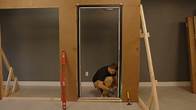 Video thumbnail for Front Exterior Prehung Fiberglass Door Frosted Glass/Manux 8002 Matte Black / 2 Side Exterior Windows/Office Commerciall Doors -W16+30+16" x H80-Left-hand Inswing