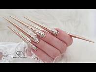 Video thumbnail for Extreme stiletto nails. White and gold nails. Competition nails. Fiber Gel Sculpted Nails by Dorota