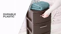 Video thumbnail for Sterilite 3 Drawer Weave Tower, Plastic Décor Drawers with Pull Handles, Gray