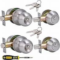 Video thumbnail for 2 Sets All Keyed Same Entry Door Knob and Single Cylinder Deadbolt Combo Set, Round Ball Satin Nickel Exterior Door Knobs with Lock and Keys for Entrance and Front Door