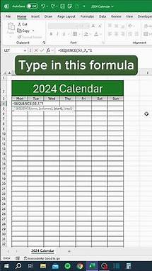 Video thumbnail for Create a 2024 Calendar in Excel: Easy Step-by-Step Tutorial