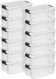 Video thumbnail for Sterilite 12-Pack Stackable Storage Bin with Lid, Clear Plastic Design, 18 Quart