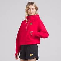 Video thumbnail for Women's Chicago Blackhawks lululemon True Red Scuba Oversized Half-Zip Hoodie