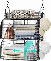 Video thumbnail for HapiRm Hanging Closet Organizer Storage - 3 Tier Metal Stackable Hanging Closet Shelves with Dividers and S Hooks, Foldable Clothes Shelves for Clothes, Pants, Shoes, Coat, Hats Clutches Accessories