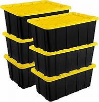 Video thumbnail for Sterilite 6-Pack Stackable Storage Bins, Heavy Duty Totes w/ Lids, 27 Gallon, Black/Yellow