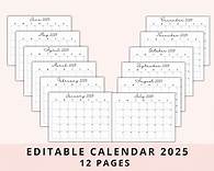 Video thumbnail for Editable 2025 Monthly Calendar, Digital Planner 2025, Calendar 2025 Template, 12 Month Calendar, Blank Calendar, Download Calendar, PDF, PNG - Etsy