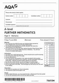 Video thumbnail for OFFICIAL JUNE 2024 AQA A LEVEL FURTHER MATHEMATICS 73673M PAPER 3 MECHANICS MERGED QUESTION PAPER MA