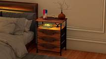 Video thumbnail for 3 Drawers Dresser with Charging Station, 24 Inch Wide LED Night Stand with Adjustable Fabric Drawer, Nightstand with Storage Shelf for Living Room/Bedroom/Office, Black.