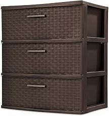 Video thumbnail for Sterilite 3 Drawer Wide Weave Storage Tower, Plastic Drawers to Organize Clothes in Bedroom, Closet, 2-Pack, Brown