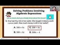 Video thumbnail for GRADE 7 MATH : 👉Solving Problems Involving Algebraic Expressions