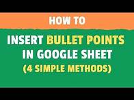 Video thumbnail for How to Insert Bullet Points in Google Sheets (Keyboard Shortcut + Formula))